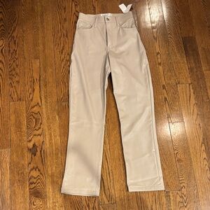 Abercrombie Beige Leather 90s Straight-Leg Pants